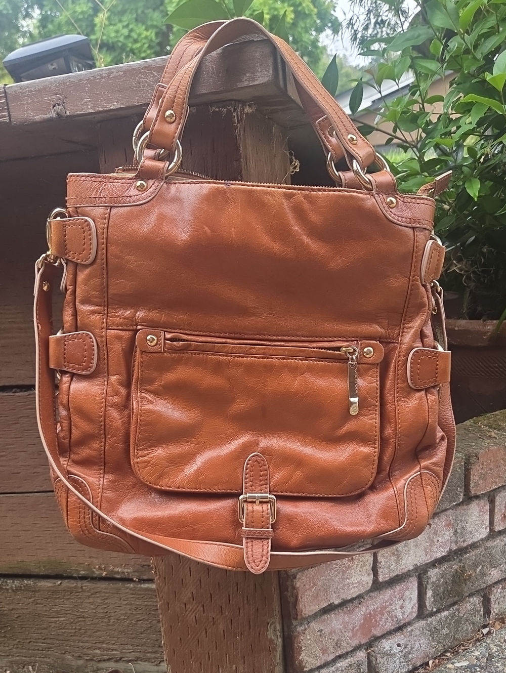 Via Spiga Cognac Leather Shoulder Tote